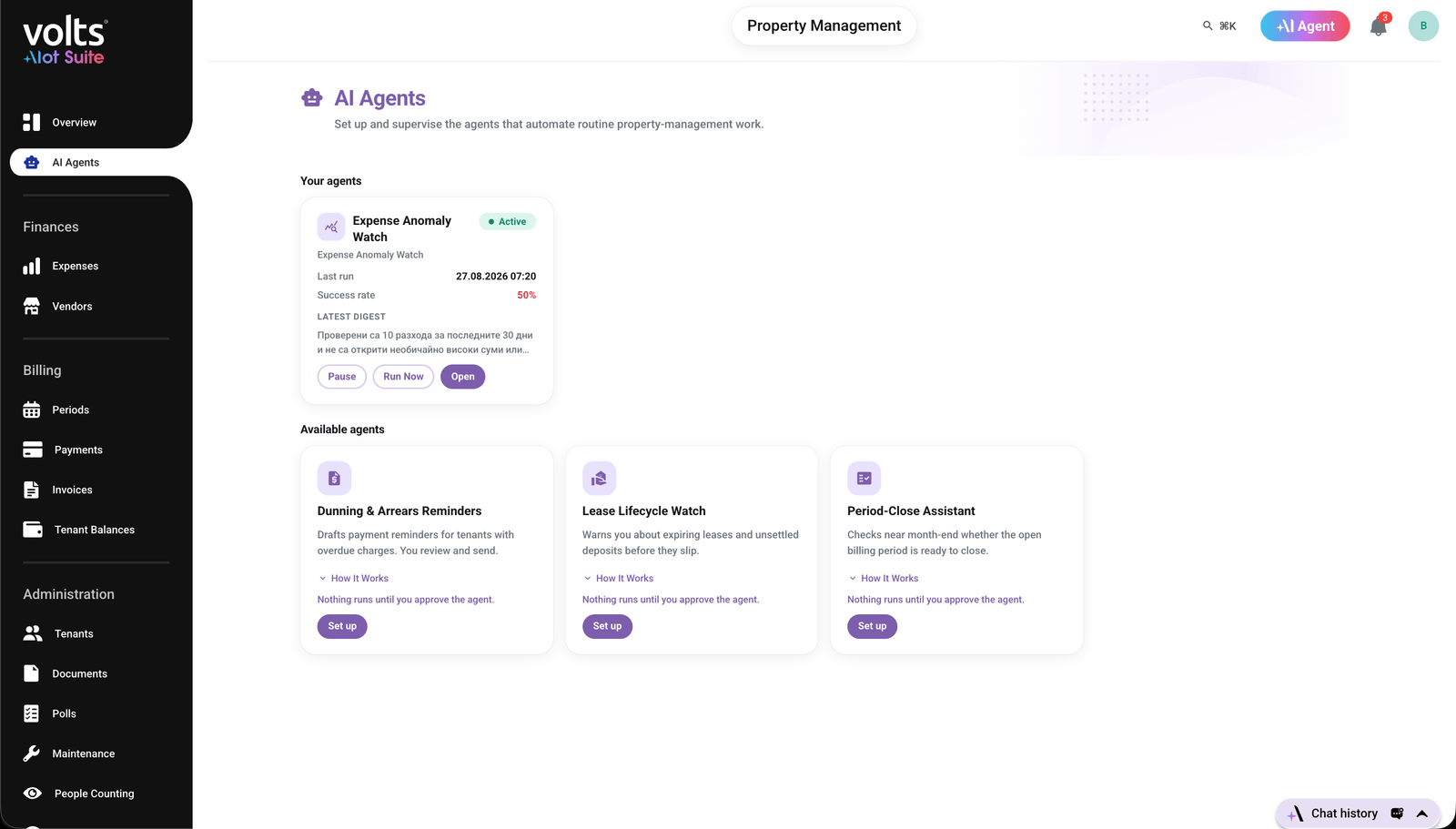 Volts AI agents - expense anomaly watch, dunning reminders and a period-close assistant